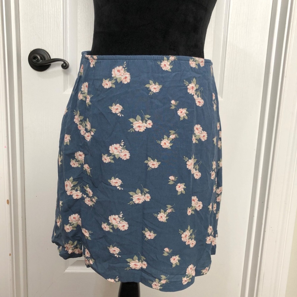 American Eagle Blue Floral Mini Skirt Viscose Side‎ Zip Small Boho Cottagecore